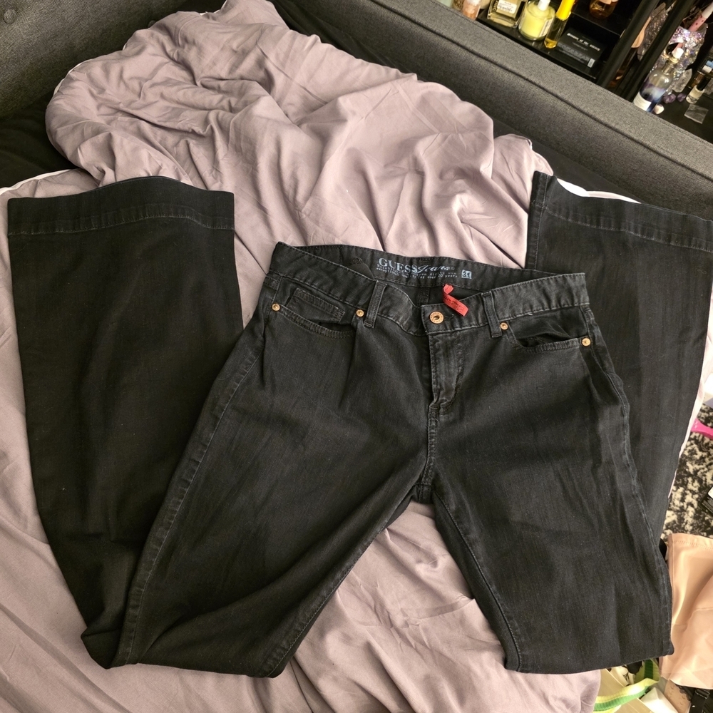 Vintage Guess Charlie Ultra Flare Jeans • Black High Rise • Size 31 Y2K